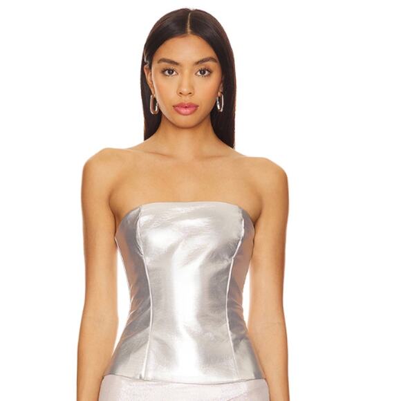 superdown Novi Faux Leather Corset in Silver Metallic – NWT Size XS - Picture 1 of 4